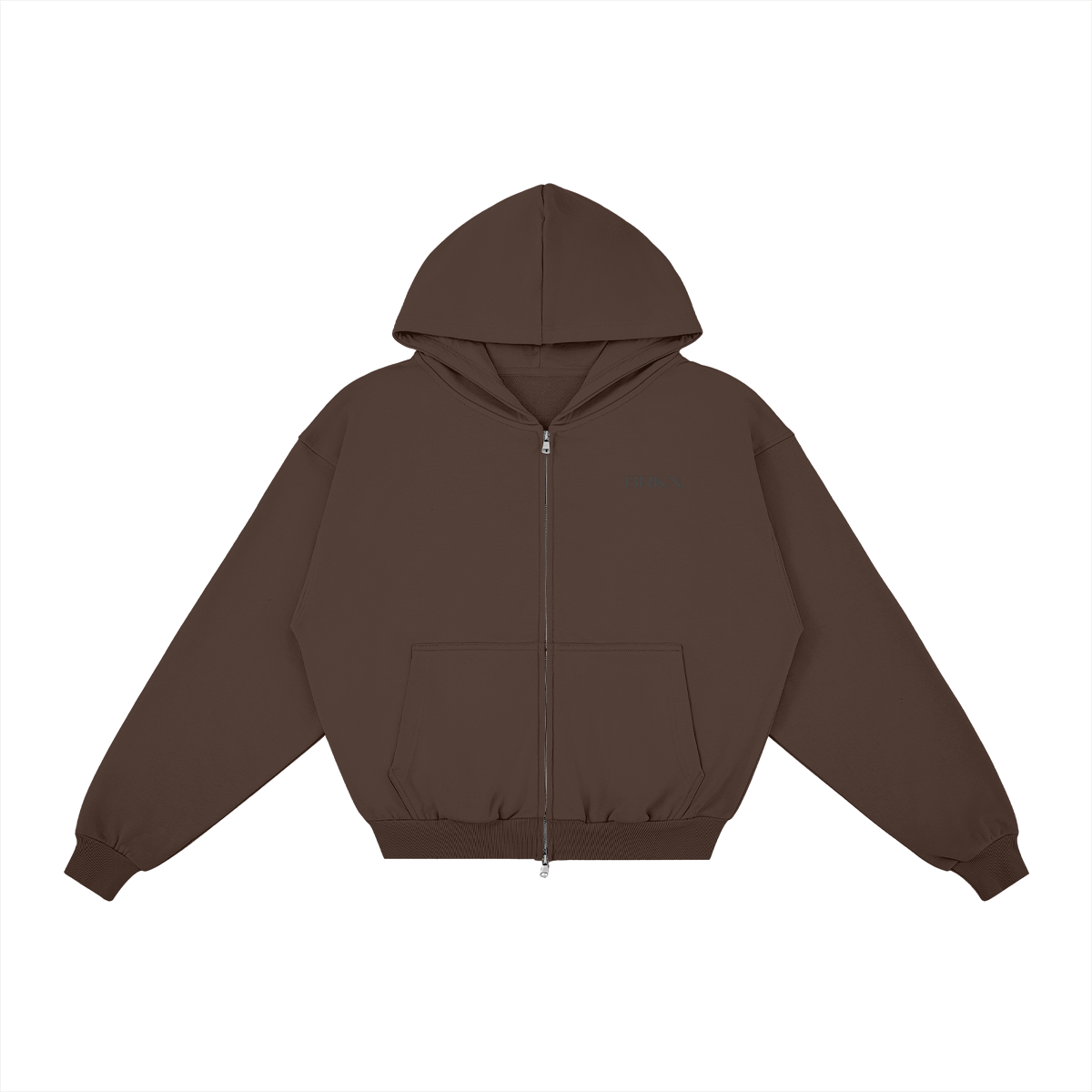 Brown zip hoodie with front pocket and minimalist design for everyday wear